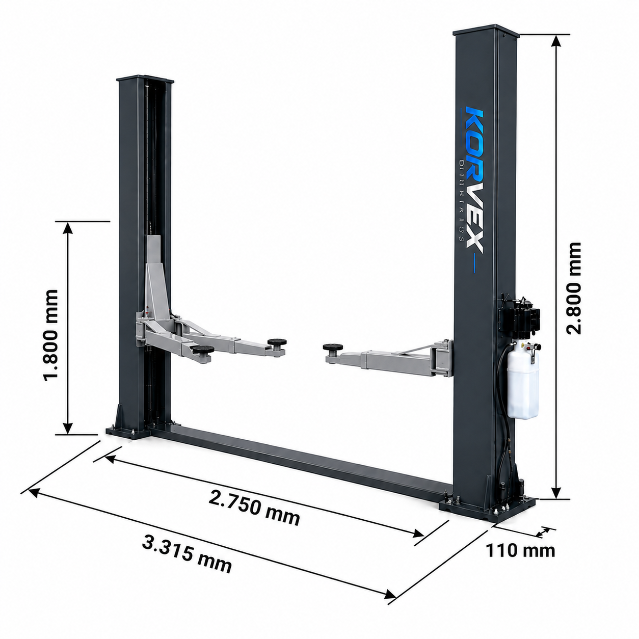 Elevador de coches 2 columnas 4T 230V semiautomático Korvex Dynamics
