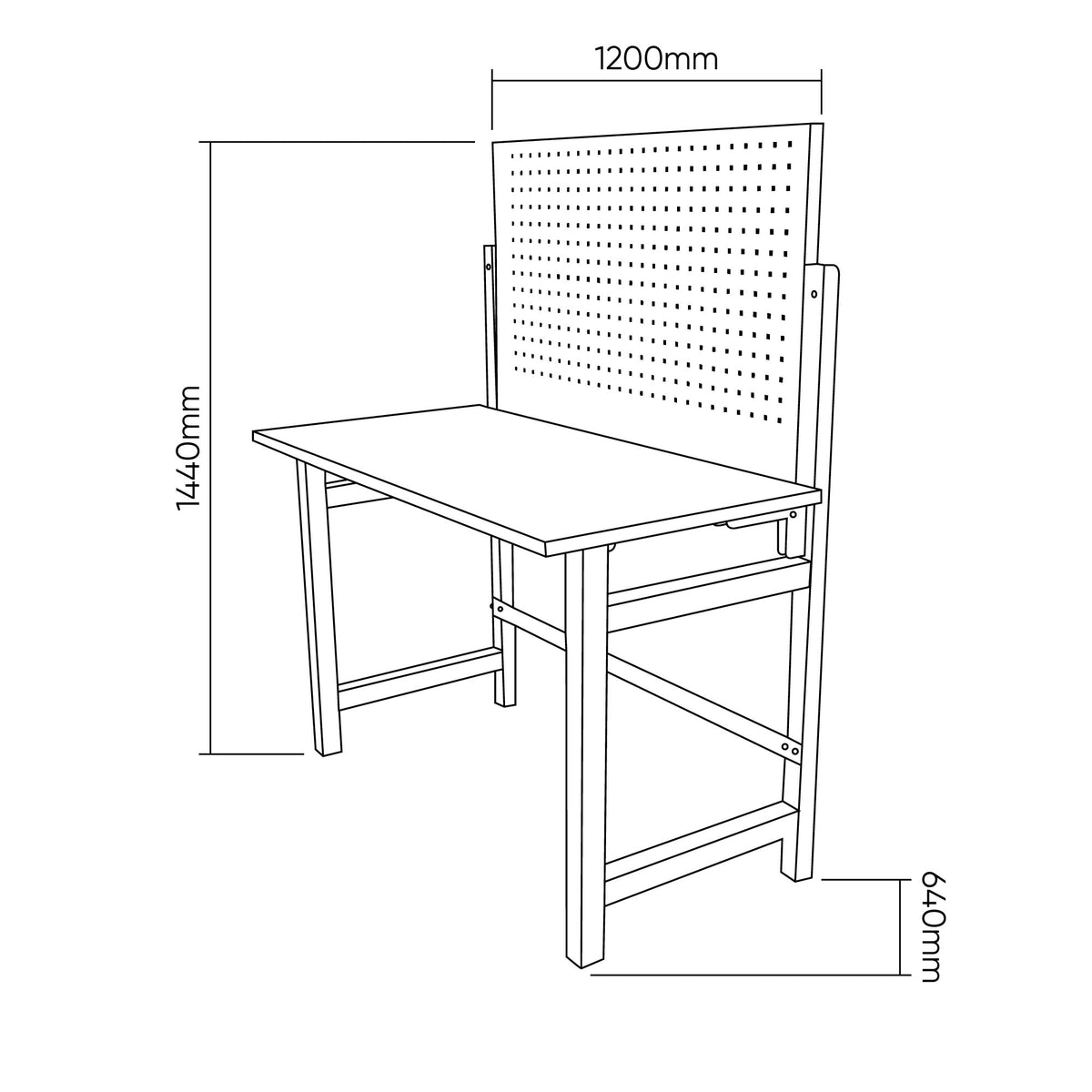 Mesa de Trabajo Plegable 1200 × 600 mm con Panel Perforado – 150 kg