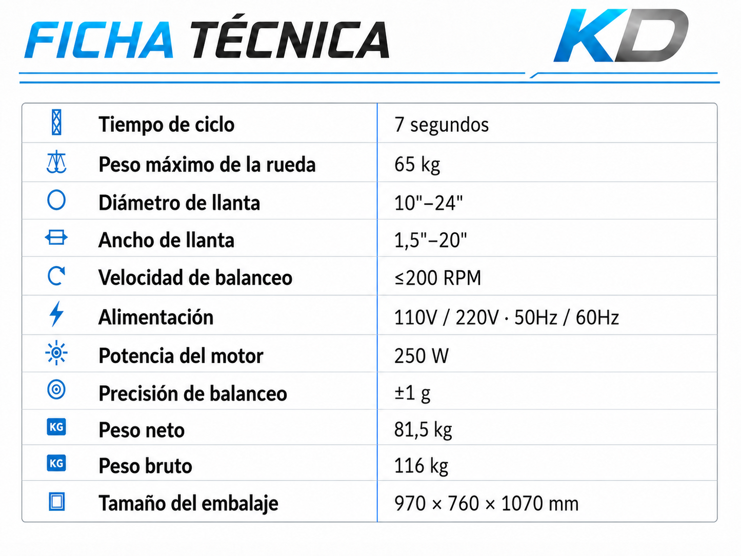 Equilibradora de ruedas semi automática con pantalla 24" 230V