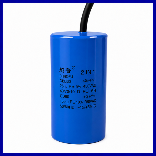 Condensador 2 en 1 CBB60 25µF + CD60 150µF para Elevador de Coches