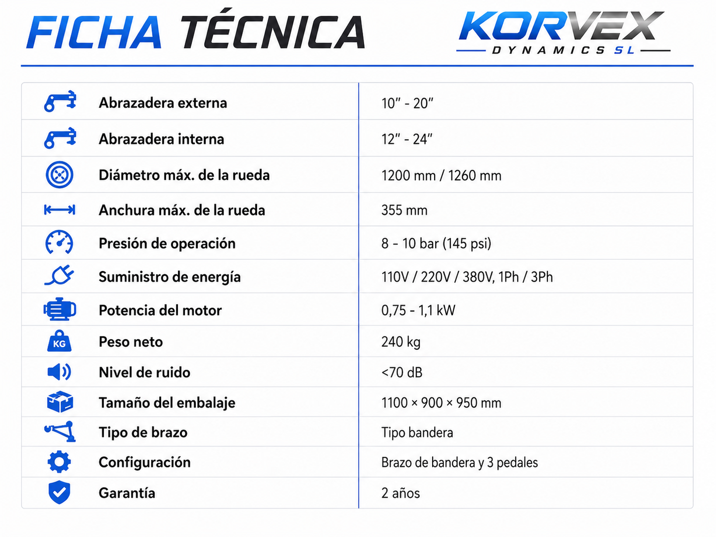 Desmontadora de Neumáticos K01 230V | Korvex Dynamics