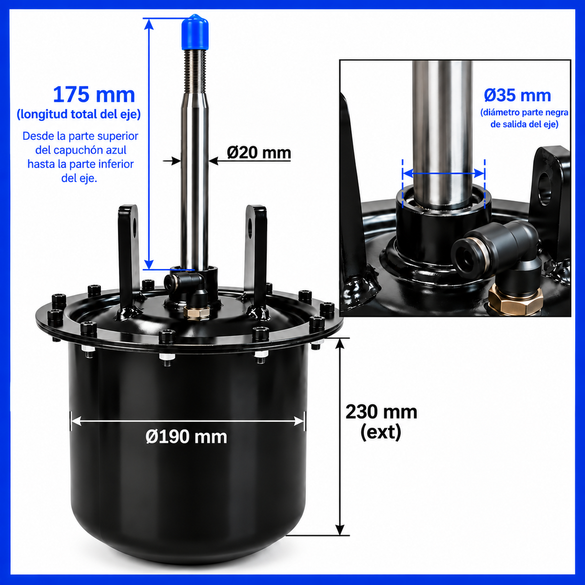 Cilindro neumático para desmontadora de neumáticos Ø190 mm – Recambio