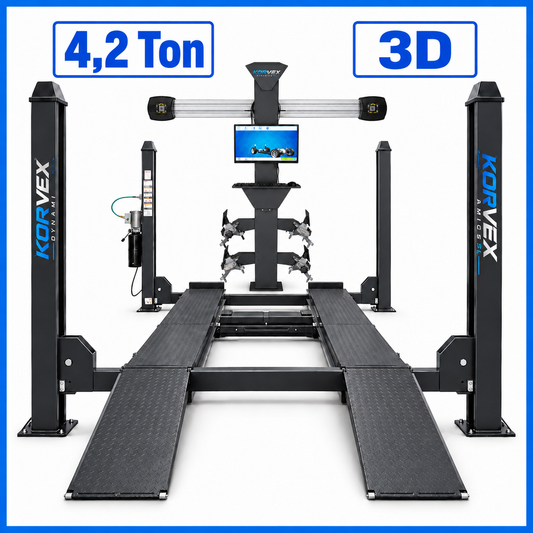 Lote Power – Elevador 4 columnas 4,2T con gato central + Alineadora 3D semiautomática