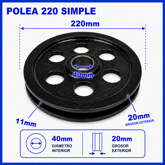 Polea simple Ø220 mm para elevador de 4 columnas