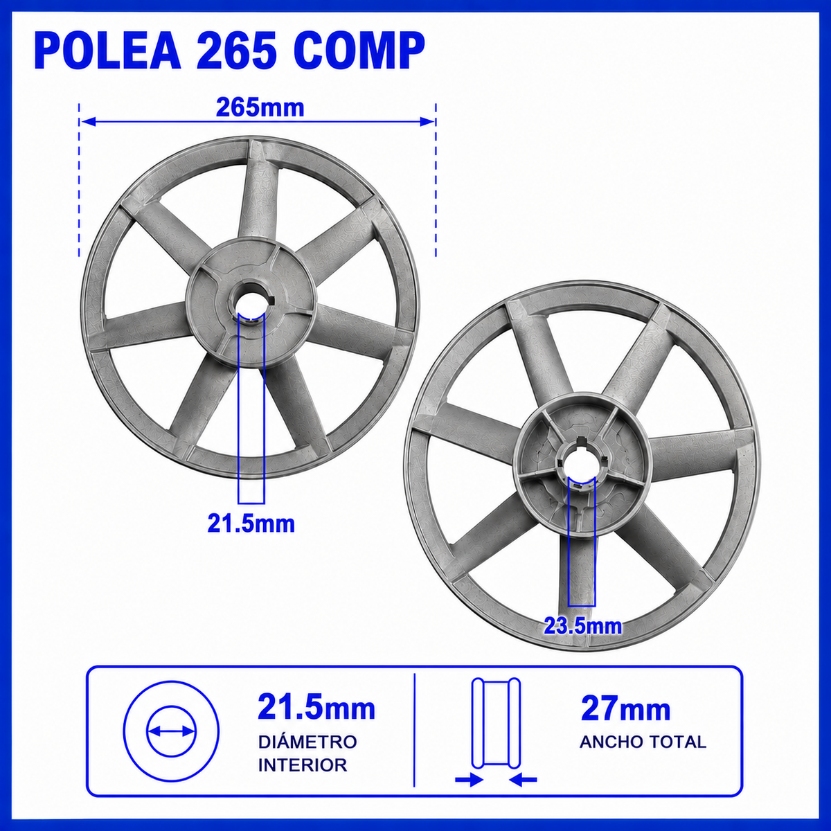 Polea 265 mm para Compresor de Aire | Volante de Recambio