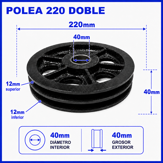 Polea doble Ø220 mm con casquillo para elevador de 4 columnas
