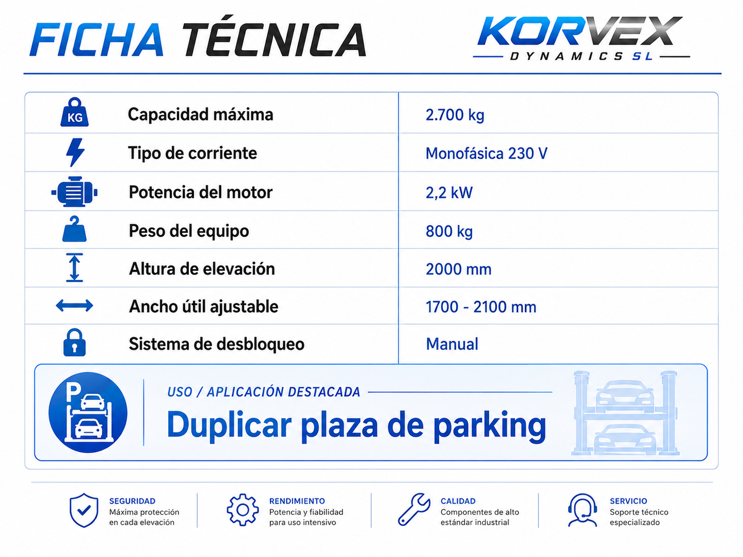 Elevador de parking 1 columna para duplicar plaza de aparcamiento