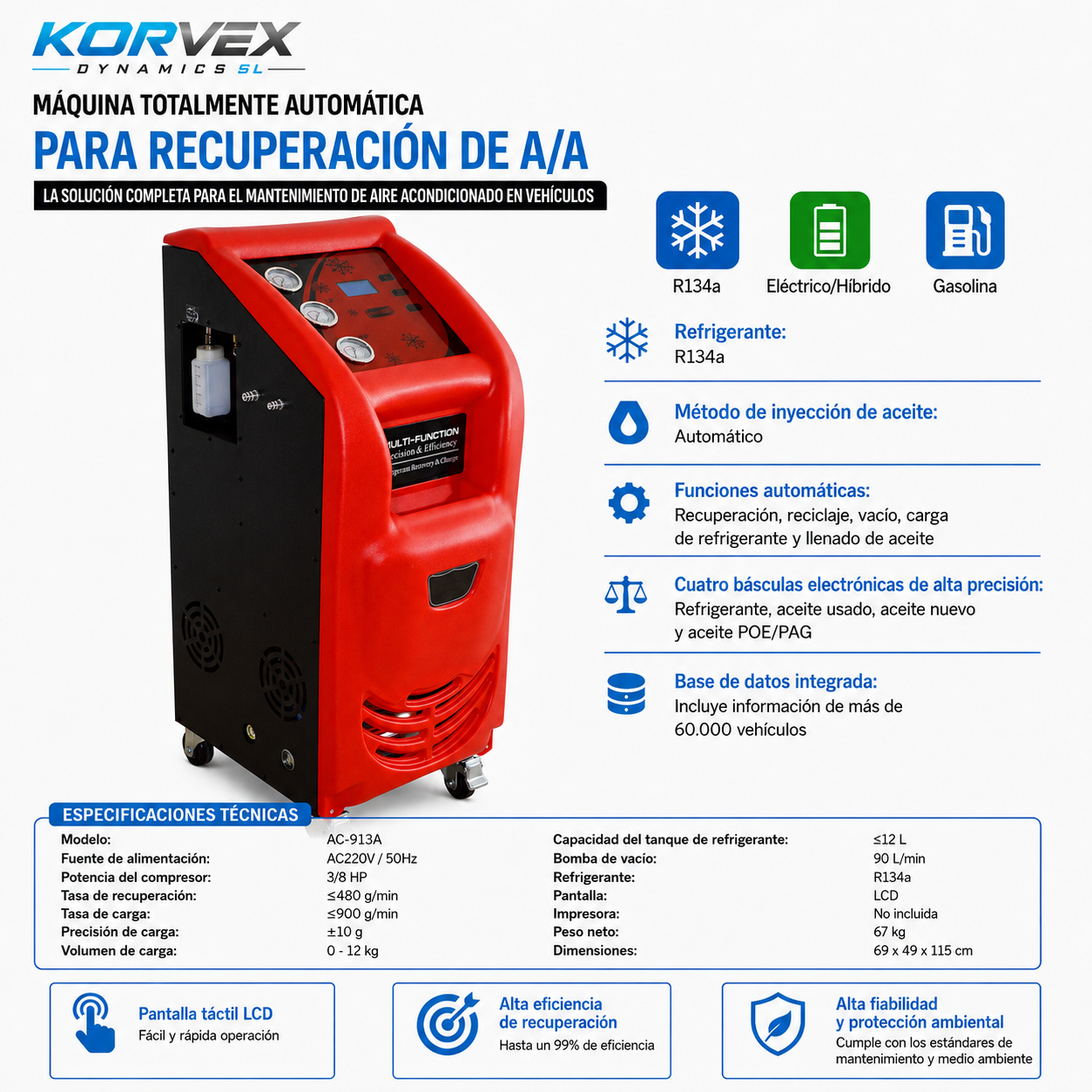 Máquina Carga Gas Aire Acondicionado K913 Automática R134a