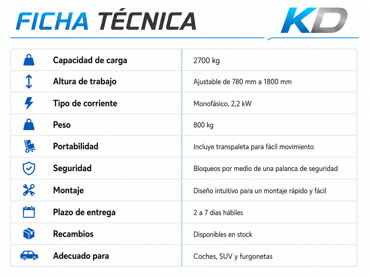 Elevador 1 columna 2700 kg portátil monofásico Korvex Dynamics