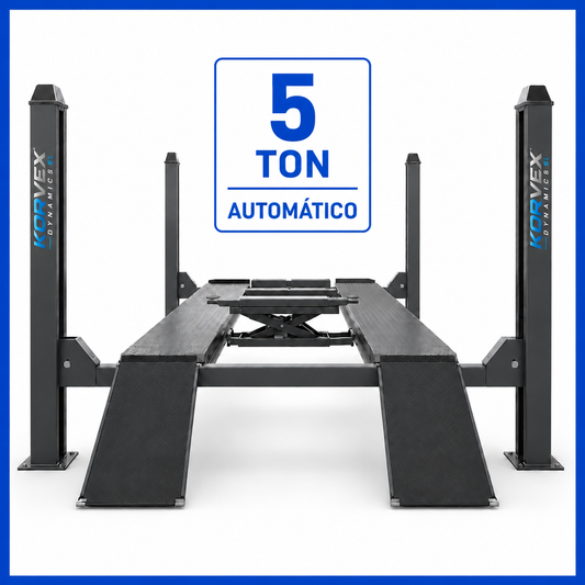Elevador 4 columnas alineación 5000 kg monofásico con gato central incluido