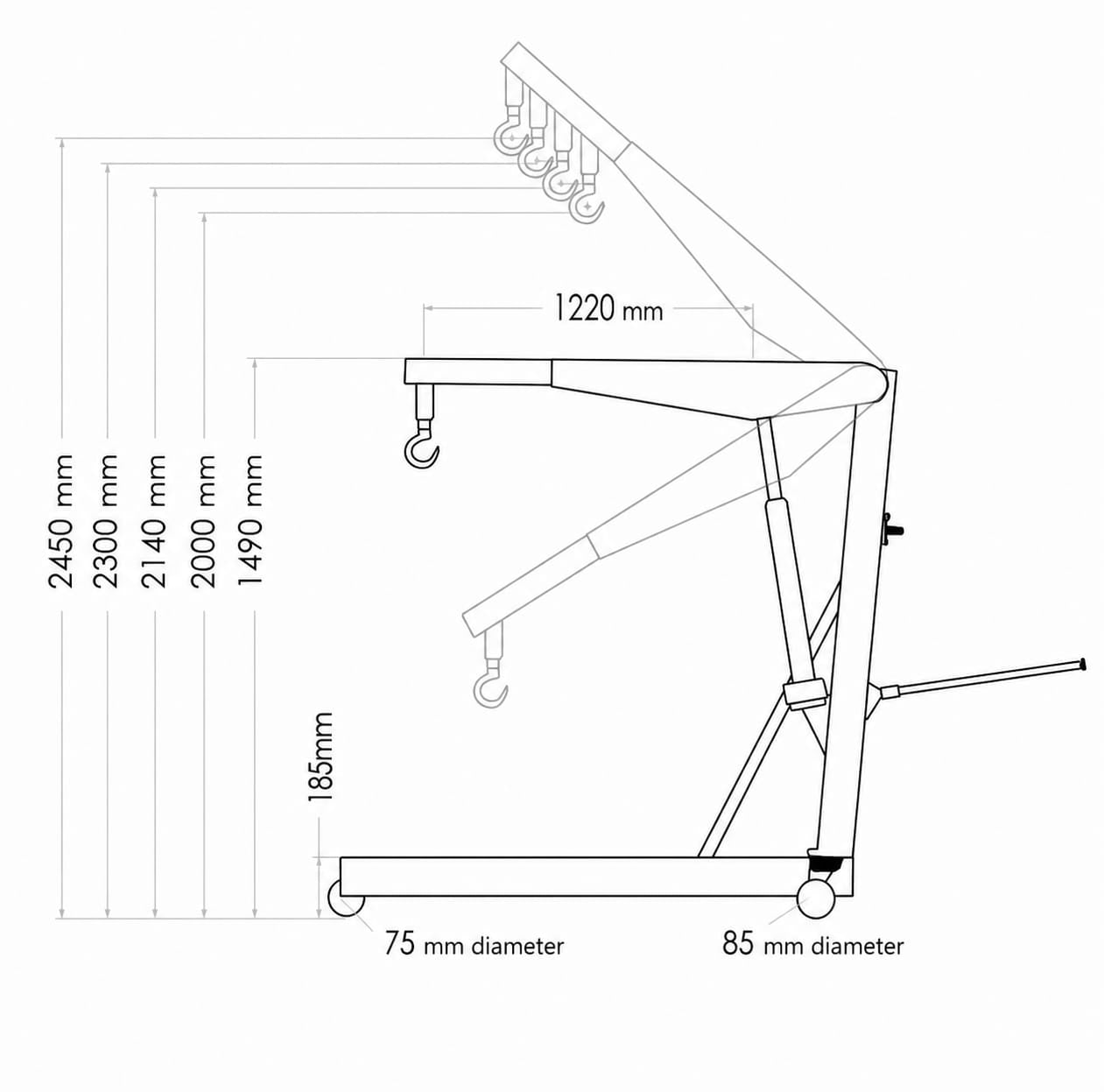 Grúa de  Motores Plegable 2 Ton Doble Pistón