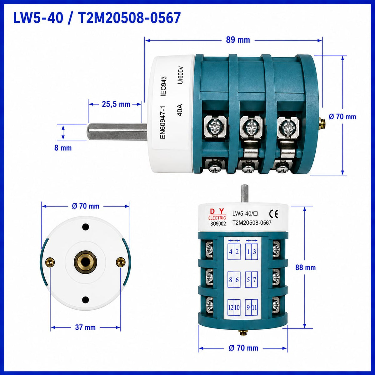 Interruptor Switch LW5-40 40A Avance y Retroceso para Desmontadora de Neumáticos