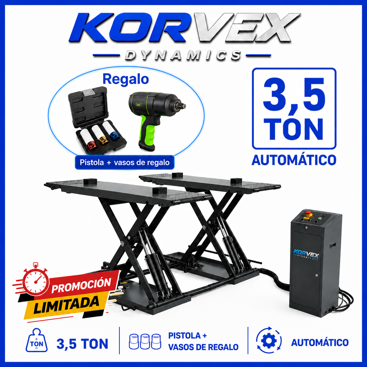 Elevador tijera neumatiquero 1 mt monofásico Korvex Dynamics