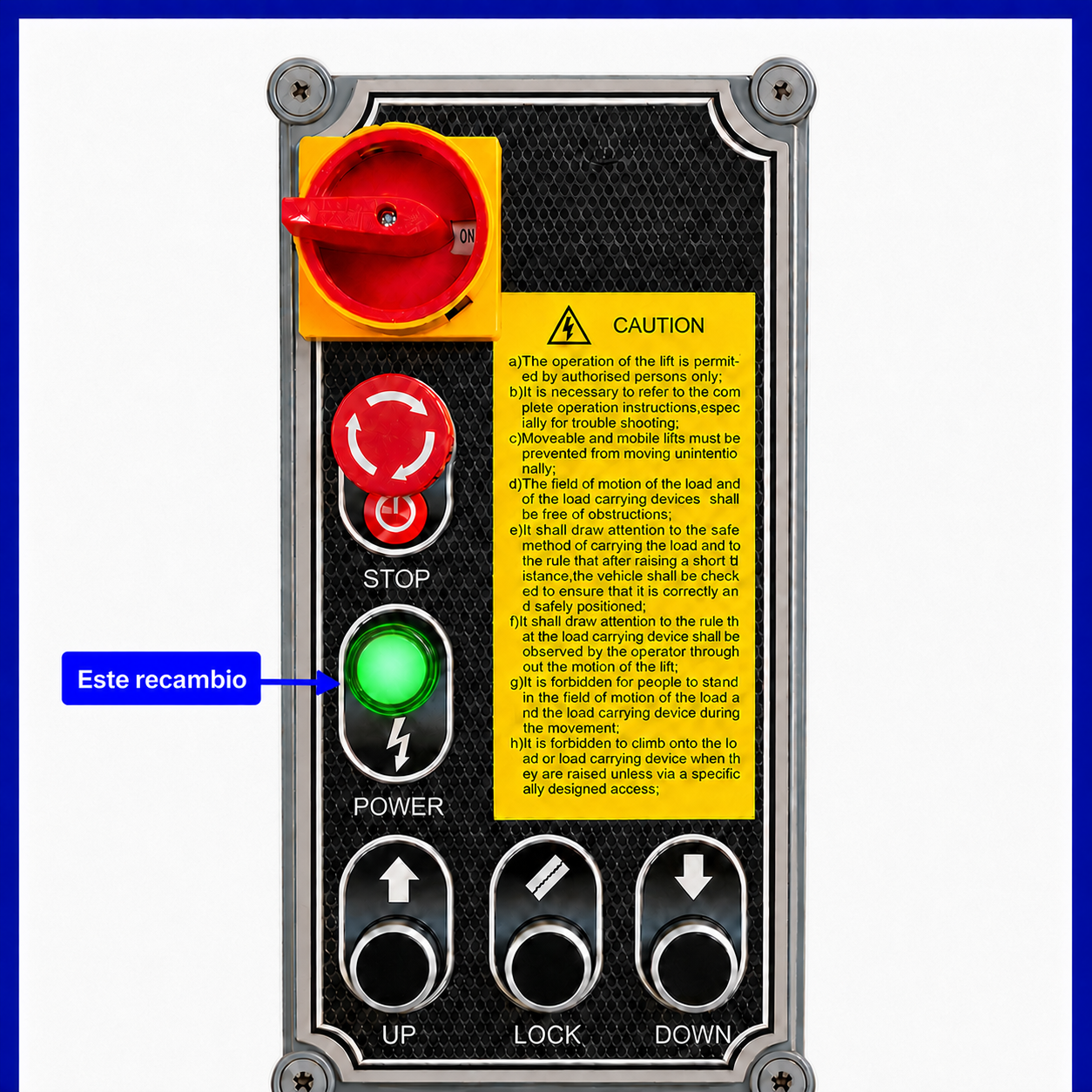 Piloto luminoso verde POWER para cuadro eléctrico de elevador