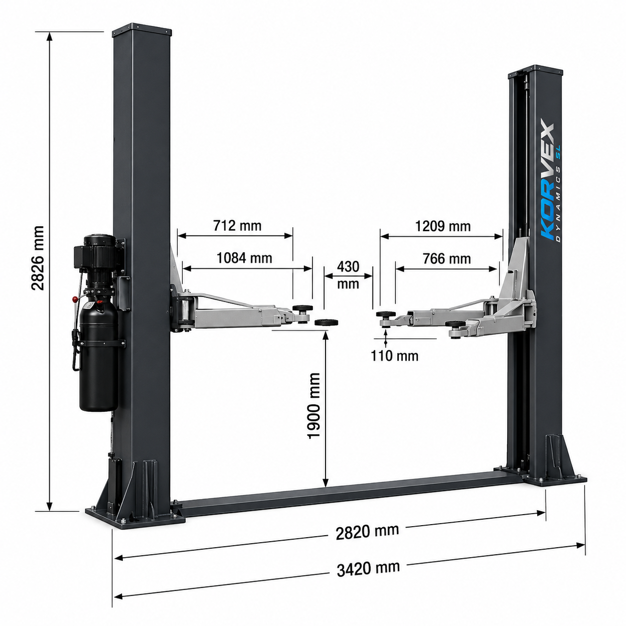Elevador de coches 2 columnas 4,2T 230V semiautomático Korvex Dynamics