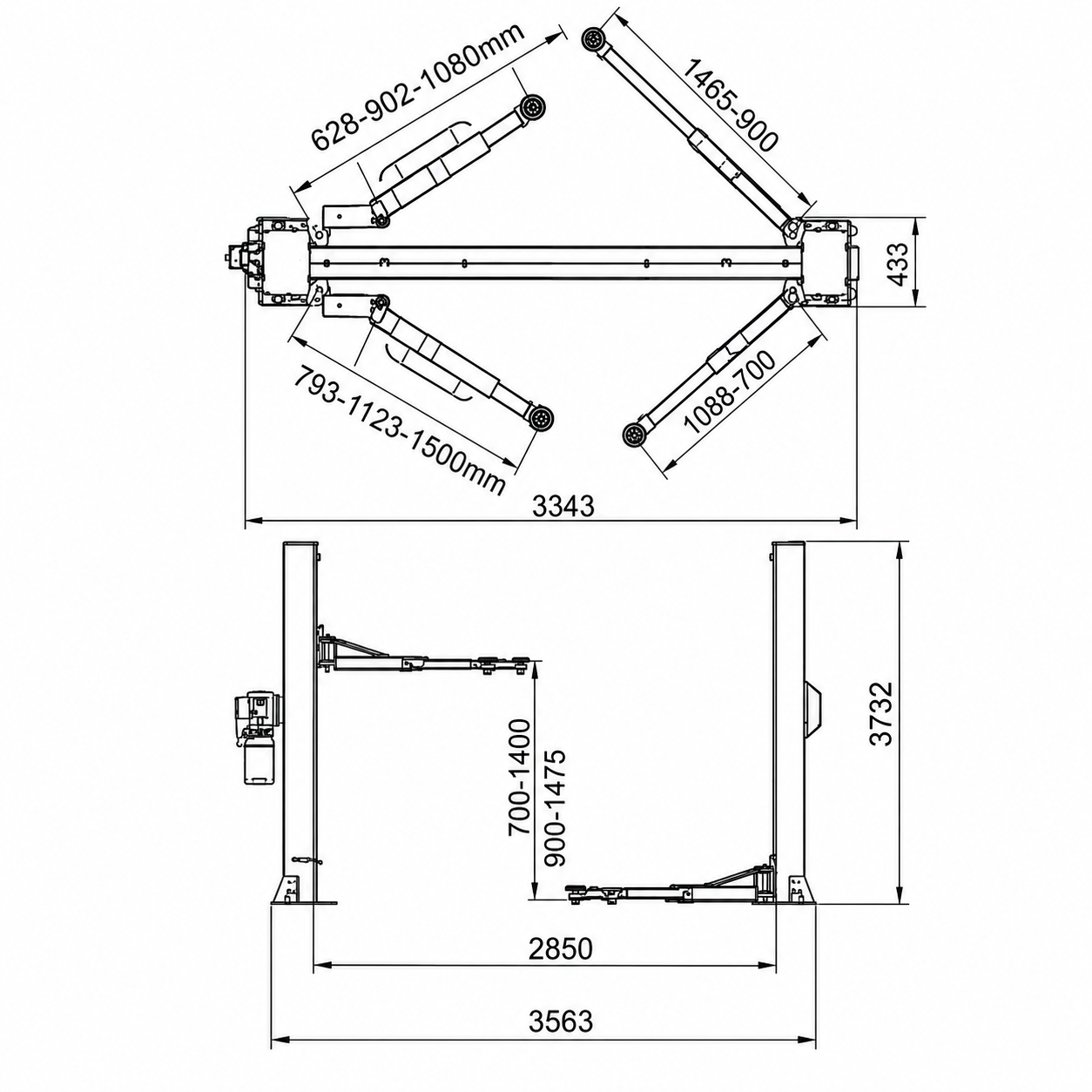 Elevador 2 columnas base libre 4,2T 230V automático Korvex Dynamics