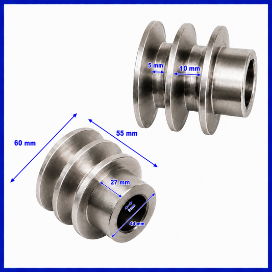 Polea Doble para Motor de Compresor | 60 mm Eje 44 mm